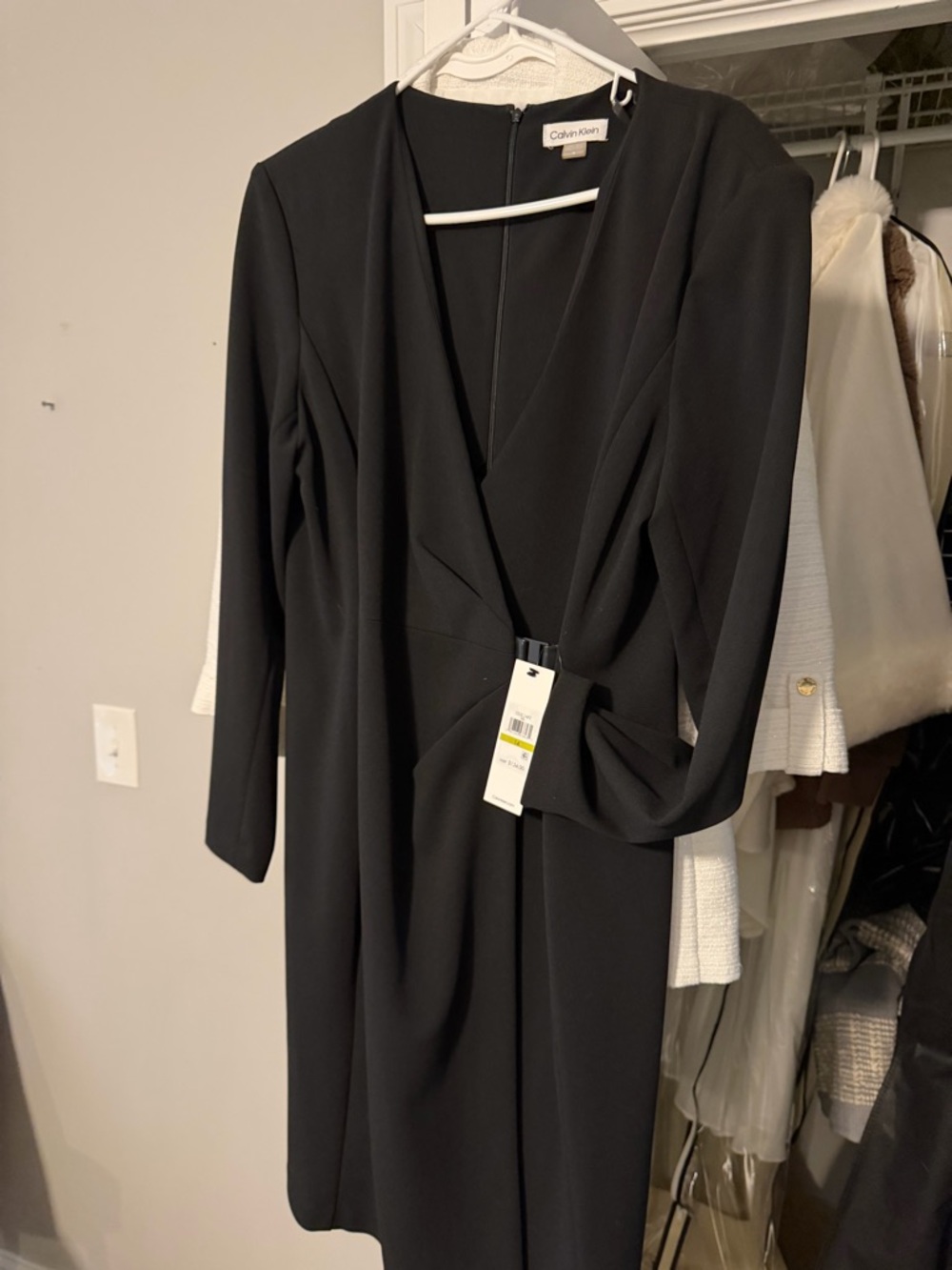 Calvin Klein Black Long-Sleeve Wrap-Style Sheath Dress